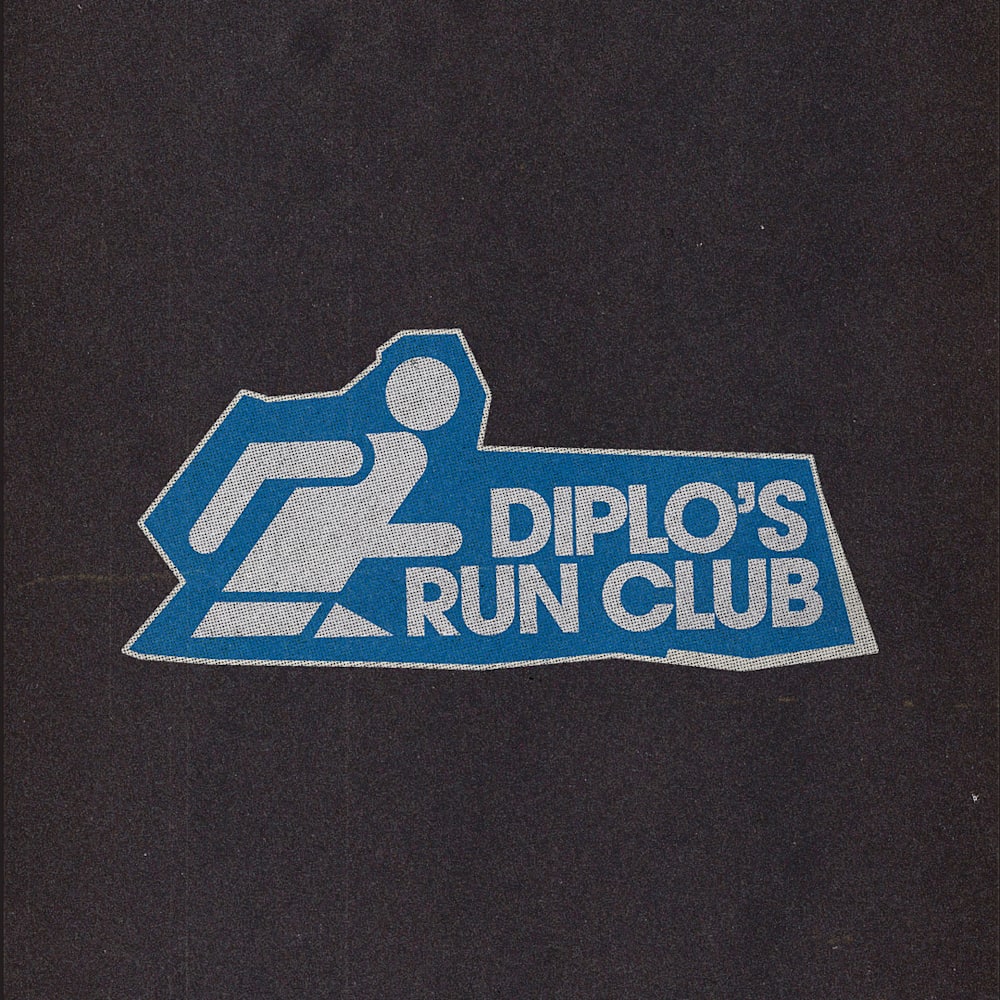 Diplo's Run Club logo, a blue wordmark with a running figure on a dark background